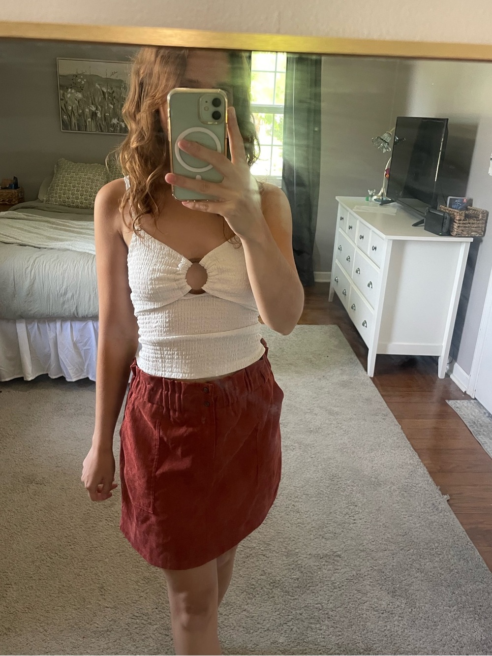 HYFVE Rust Corduroy Elastic Waist Mini Skirt